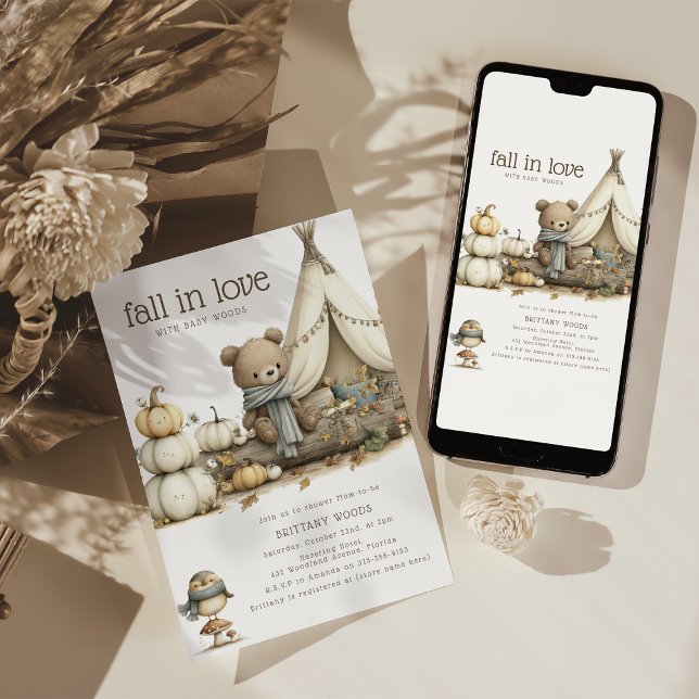 Verlieb dich in die Wald-Bär-Baby-Party im Herbst Einladung (Von Creator hochgeladen)