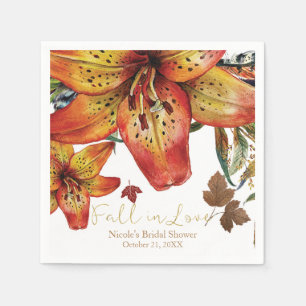 Verlieb dich in florale orange Lilien und Blätter  Serviette
