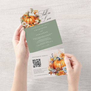 Verlieb dich in Rustikale Florale Kürbis Herbst Ho All In One Einladung