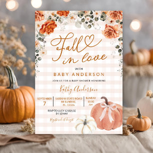 Verlieb dich Orange Gingham Kürbis Baby Shower Einladung
