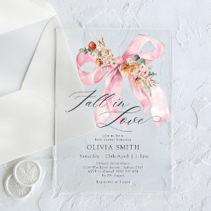 Verlieb dich rosa Schleife Floral Baby Shower Acryleinladungen