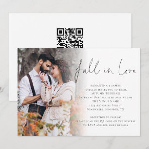 Verlieb dich Schriftfoto-Overlay QR-Code Hochzeit Einladung