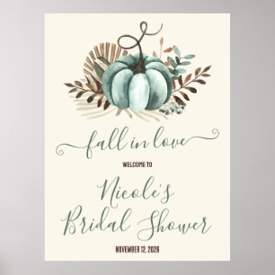 Verliebe dich, blauer Kürbis, Florale Babyparty Poster