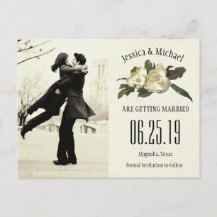 Verliebt - Vintage Magnolie Foto Save The Date Ankündigungspostkarte
