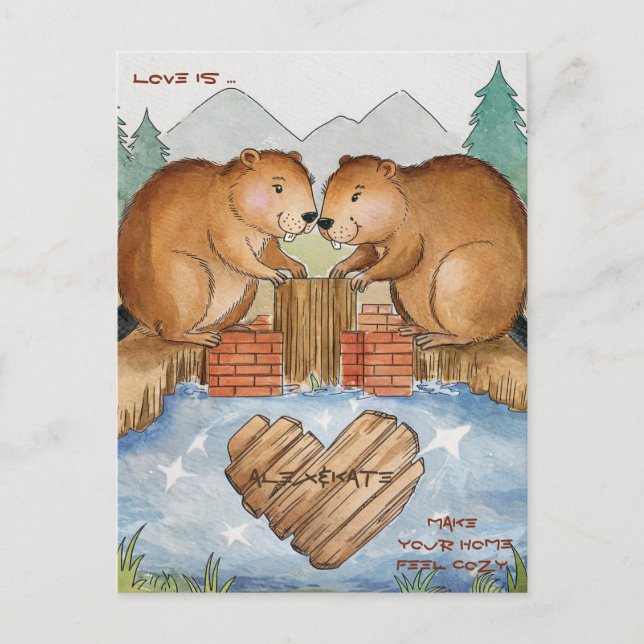 Verliebte Biber Postkarte (Vorderseite)