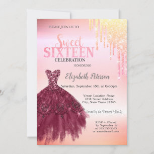 Verliebte Glitzer-Tropfen, burgunderrotes Kleid Sw Einladung