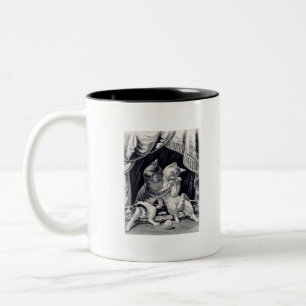 Verliebte Kätzchen, Vintage-Zeichnung in Schwarzwe Zweifarbige Tasse