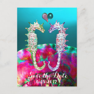 Verliebte Seepferdchen,blaue rosa Nacre,Save the D Ankündigungspostkarte