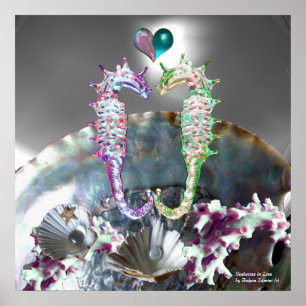 VERLIEBTE SEEPFERDCHEN, ROSA WEISSE PERLMUTT POSTER