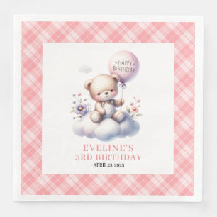 Verliebter Teddybär-Ballon-Blumen-Mädchen-Party Serviette