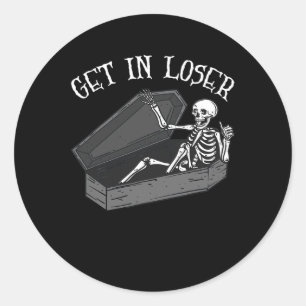 Verlieren Sie das Skelett im Coffin Halloween Spaß Runder Aufkleber