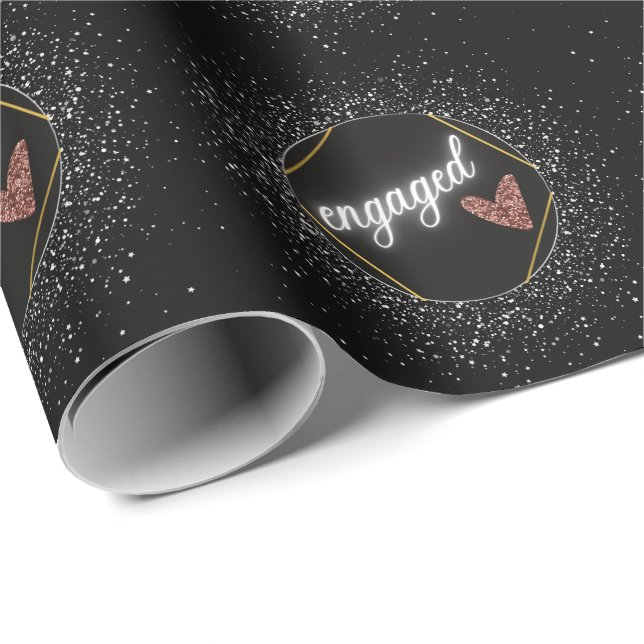 Verlobt Glam Black und Silver Geschenkpapier (Rolleneckpunkt)