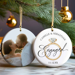 Verlobt! Weihnachts-Foto Keramik Ornament