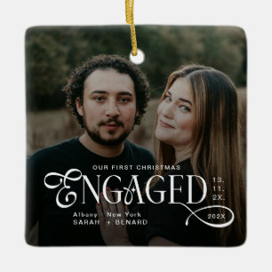 Verlobte Paare 2 Fotos Stilvolles erstes Weihnacht Keramikornament