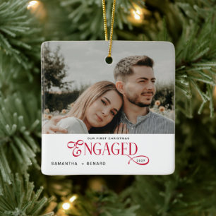 Verlobte Paare Foto Stilvolles erstes Weihnachten Keramikornament