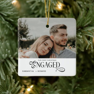 Verlobte Paare Foto Stilvolles erstes Weihnachten Keramikornament