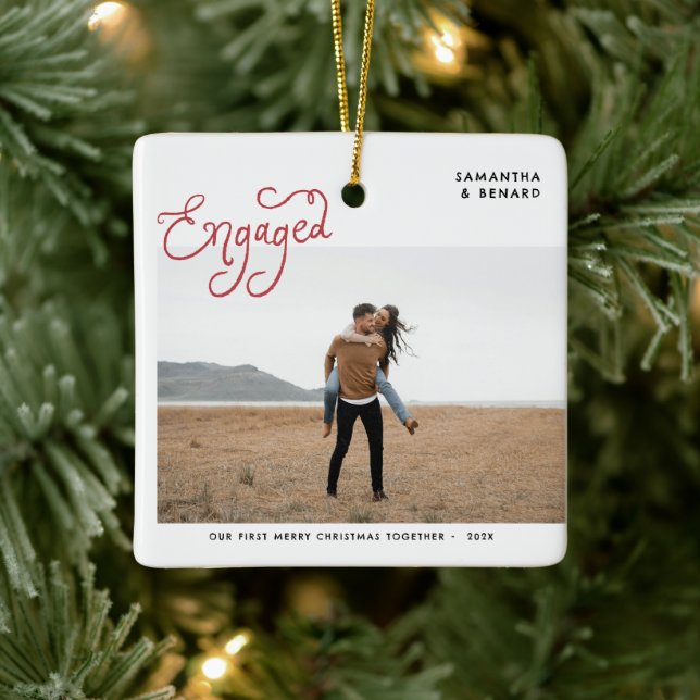 Verlobte Paare Foto Whimsical  Keramikornament (Baum)