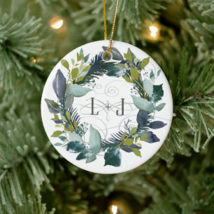 Verlobte Wasserfarben-Monogramm Keramik Ornament