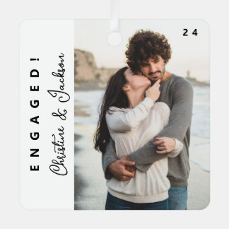 Verlobte Weihnachten | Modernes Trendy Couple Foto Ornament Aus Metall