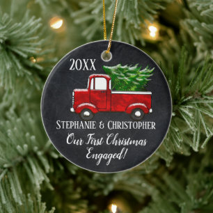 Verlobter Vintager Lkw zu Weihnachten Keramik Ornament
