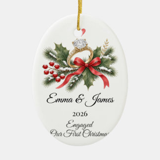 Verlobter Weihnachtsbaumschmuck-Ring personalisier Keramik Ornament