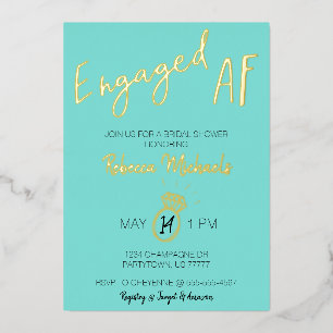 Verlobtes AF Gold Metallic & Blue Brautparty Folieneinladung