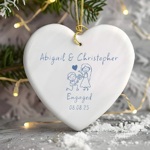 Verlobtes Blue Doodle Foto Keepake Keramik Ornament