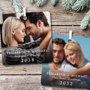 Verlobtes Paar Damals Und Heute Weihnachtsfoto Ornament Aus Metall