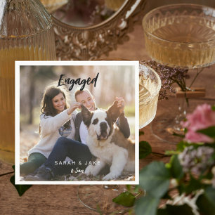 Verlobtes Paar Foto mit Haustier Lustiger Cocktail Serviette