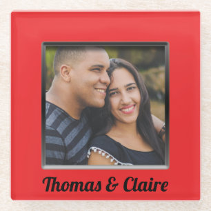 Verlobtes Red Frame Couple-Foto Glasuntersetzer