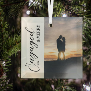 Verlobtes und Merry Couple Foto Ornament Aus Glas
