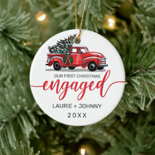 Verlobtes Vintages Red Truck Foto Keramik Ornament