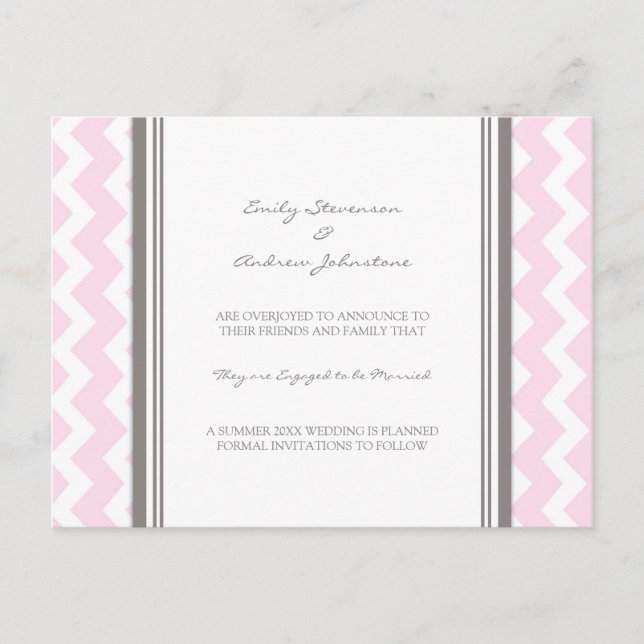 Verlobung Ankündigung Postkarte Rosa Grau (Vorderseite)