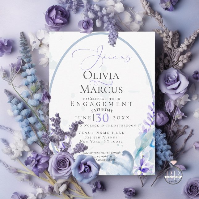 VERLOBUNG | Aquarelllavender - Dusty Blue Einladung (Announce your engagement with this delightful  lavender and blue wild flower invitation)