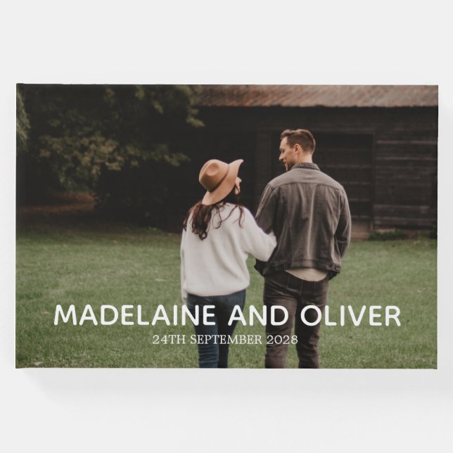 Verlobung Foto Elegante Einfache Keepake Gästebuch (Vorderseite)