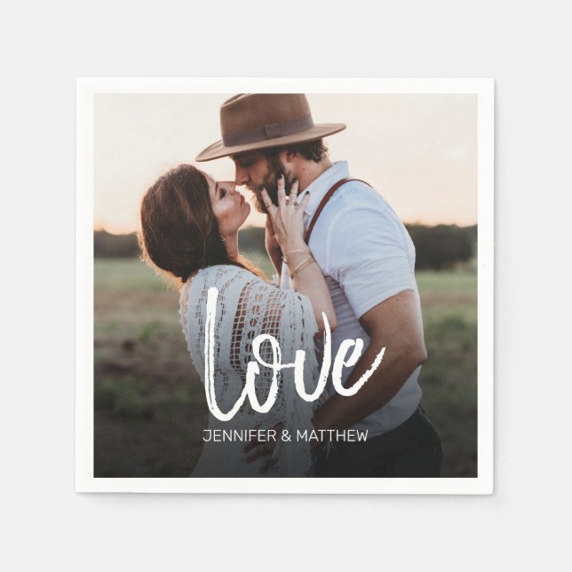 Verlobung Foto Liebe Typografie Serviette (Vorderseite)