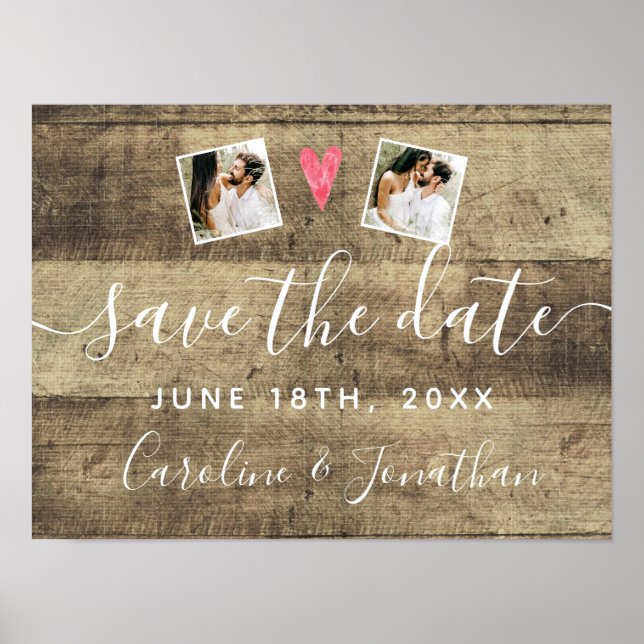 Verlobung Foto Prop Holzschild Save the Date Poster (Vorne)