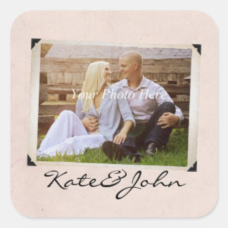 Verlobung Foto Rustikale Vintage Hochzeit Quadratischer Aufkleber