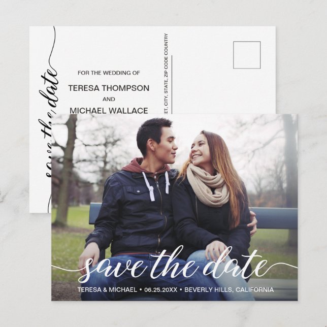 Verlobung für benutzerdefiniertes Foto Modernes Sk Postkarte (Vorne/Hinten)