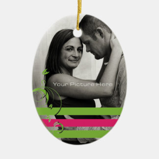Verlobung für grünes und rosa Foto Keramikornament