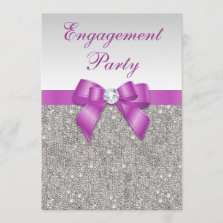 Verlobung Imitat Silver Sequins Radiant Orchid Bow Einladung