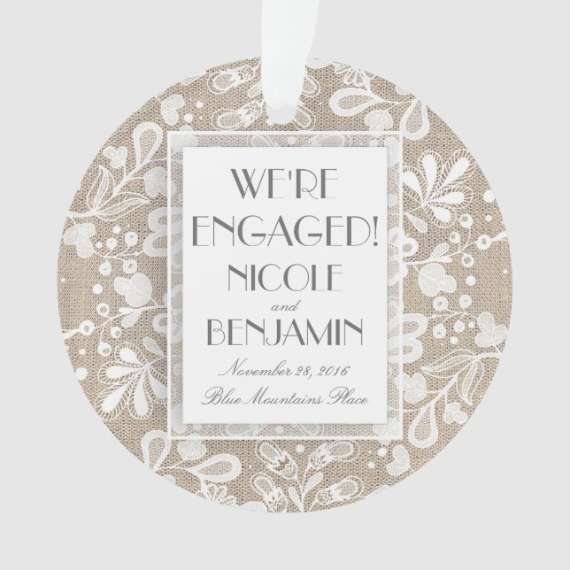 Verlobung Lace und Burlap Elegant Ornament (Vorderseite)
