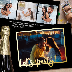 Verlobung Let's Party Script 4 Foto Black Gold Folieneinladung