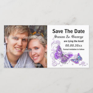 Verlobung lila blaues Foto PERSONALIZE Save The Date