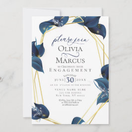 Verlobung Modernes Deep Indigo Blau und Gold Einladung