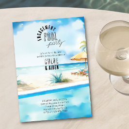 Verlobung Pool Party Aquarellstrand Einladung