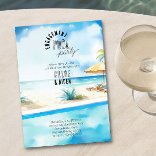 Verlobung Pool Party Aquarellstrand Einladung