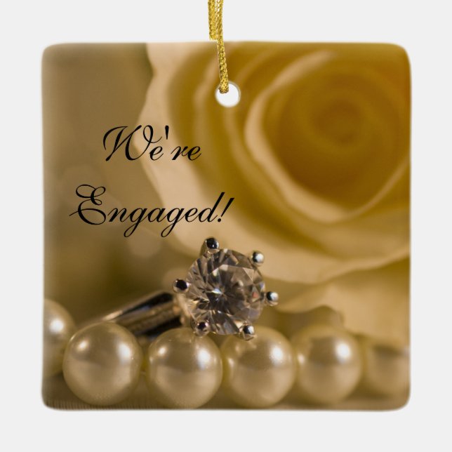 Verlobung Rose, Ring und Perlen Keramikornament (Vorderseite)