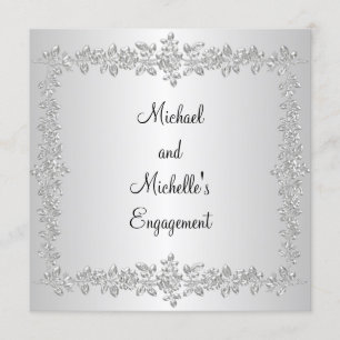 Verlobung Schwarz-weiße Silbermetall-Rose Einladung