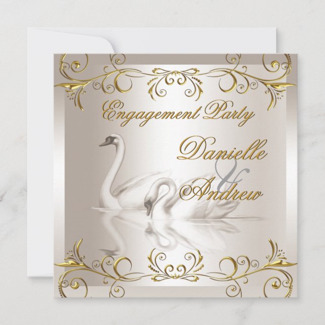 Verlobung Swans Gold Sepia Elegantes Party Einladung (Vorderseite)
